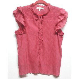 Womens Pink top Sz S sleeveless ruffled crinkled front ties peasant cottagecore